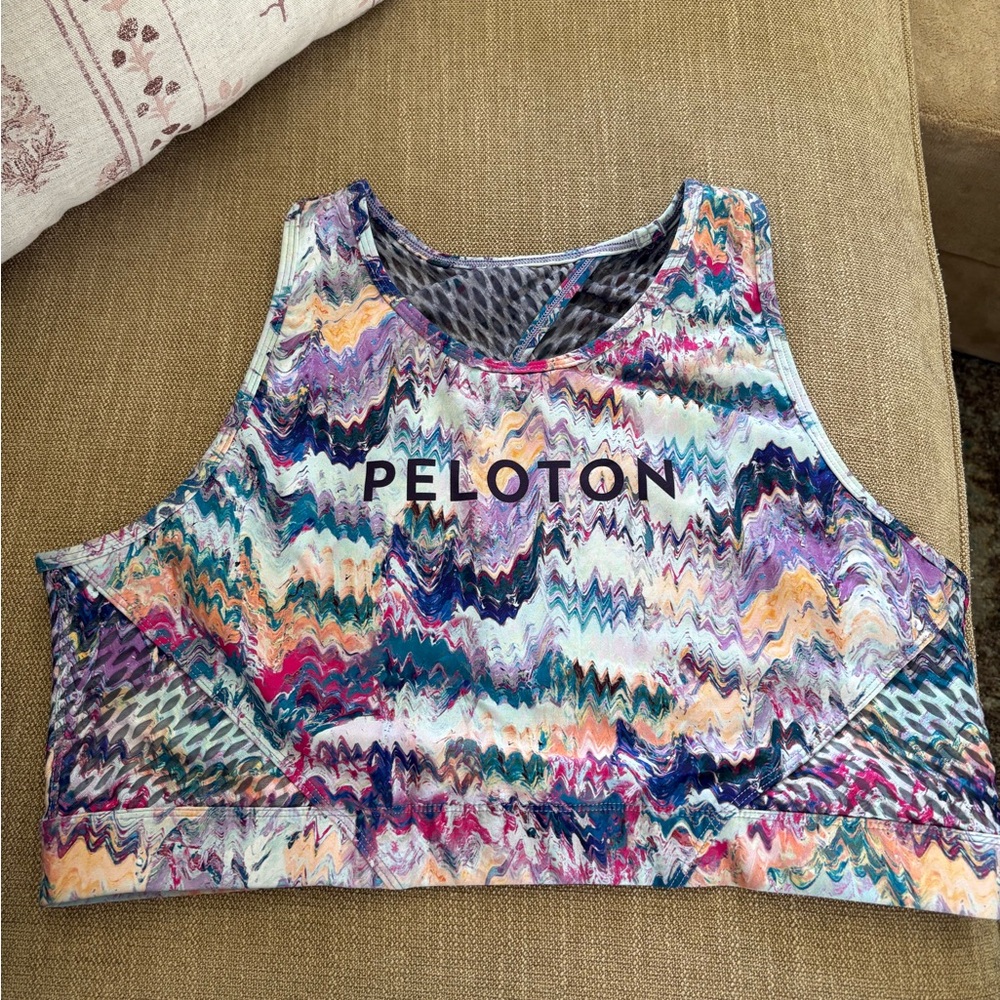 Peloton Blue Graphic high neck sports bra